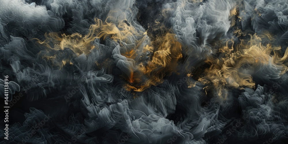 Poster the abstract picture of the black and gold colour that is mixing with each other in the background, 