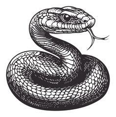 Vintage Hand-Drawn Illustration of a Detailed Snake in Black and White