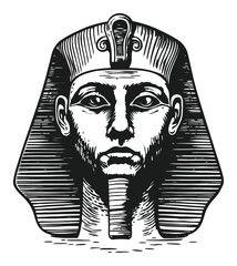 Vintage Hand Drawn Illustration of a Pharaonic Egyptian Bust