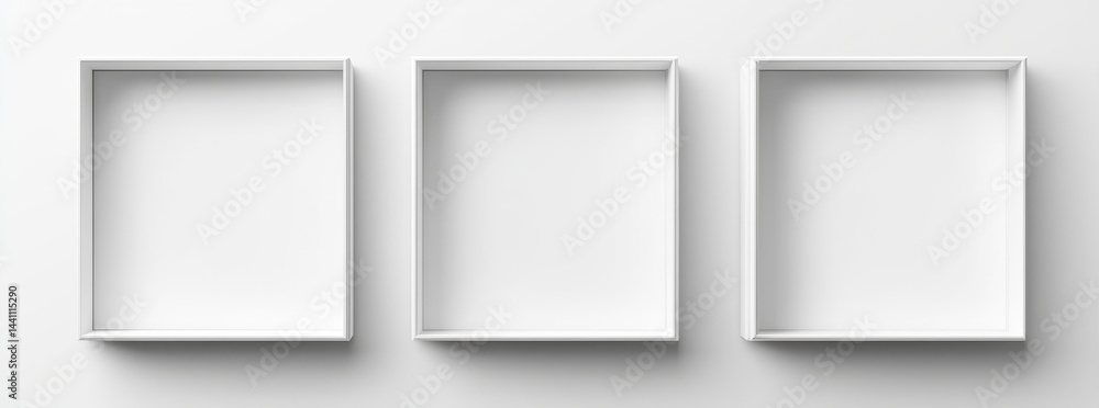 Poster the set features a 3d mockup of open white boxes viewed from the top, comprising square and rectangl