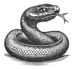 Obraz premium Vintage Hand-Drawn Illustration of a Serpent Coiling with Detail