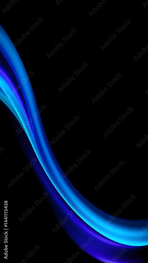 Poster blue light streak on black background creating abstract flowing pattern.