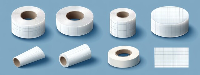 A crumpled and ripped collection of paper elements, including a modern school notebook page, a white grid sheet with a tape sticker, and a notepad page, form a realistic poster with a checkered frame