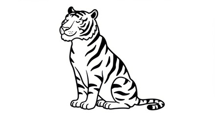 Fototapeta premium Peaceful Cartoon Tiger Line Drawing