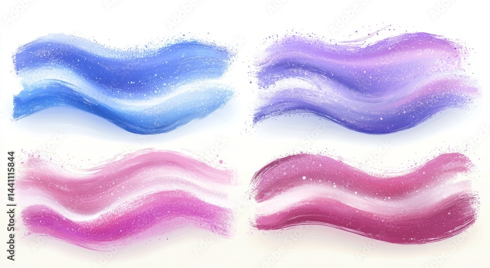 Poster modern graphic design elements feature flowing 3d brushstrokes in blue and purple gradient colors, a