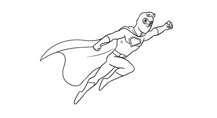 Superhero Flying with Cape: Child-Friendly Outline Drawing