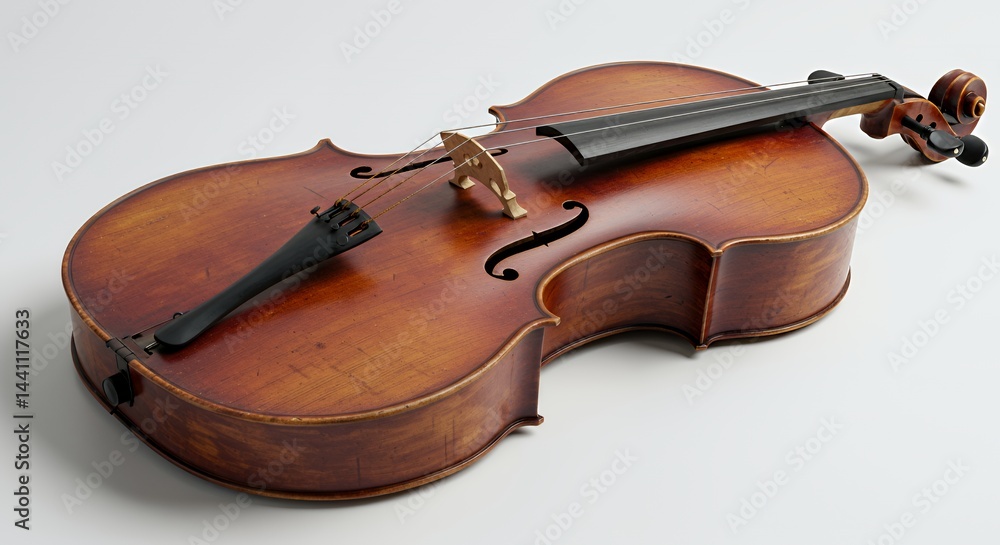 Poster weathered and broken cello isolated on white background displaying texture and detail symbolizing en