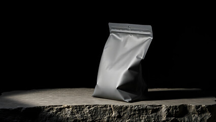 Black Kraft Pouch Mockup Diagonal Stand-Up Packaging Design