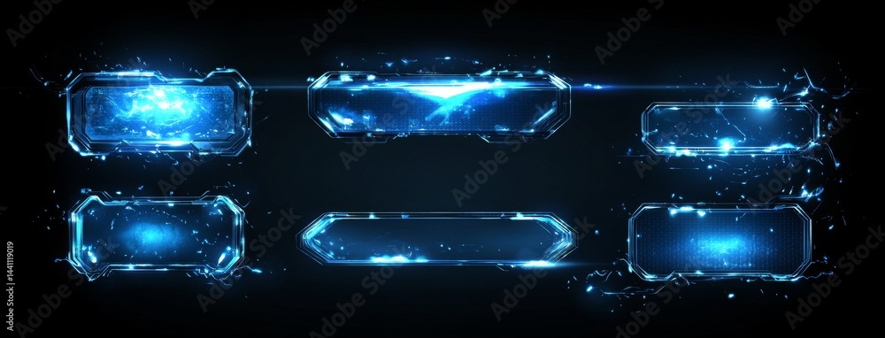 Poster a collection of neon glass frames features geometric patterns with a luminescent effect, including b