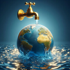 Water Conservation Concept with Earth and Faucet  Save Water, Save the Planet