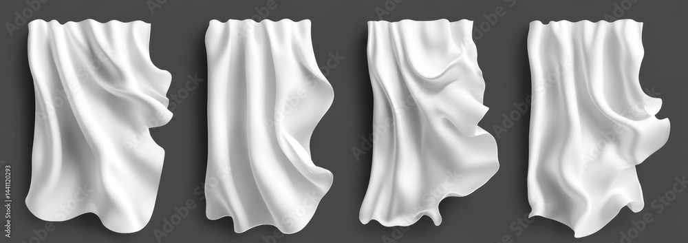 Poster transparent white fabric moves in a simulated window curtain wind, with billowing drapery and flowin