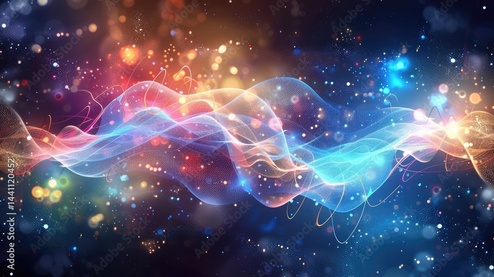 Poster a beautiful abstract background featuring colorful particle waves, perfect for healthcare themes. th
