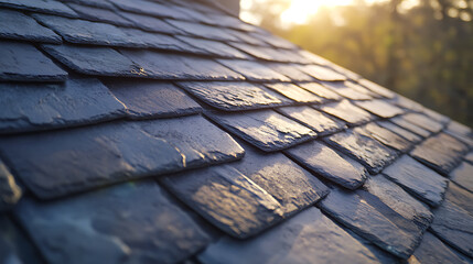 Close-Up of Slate Roof Tiles in Evening Light