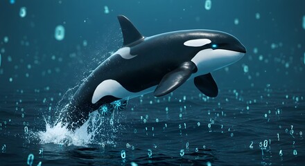 Obraz premium Orca Jumping Out of Water with Digital Numbers