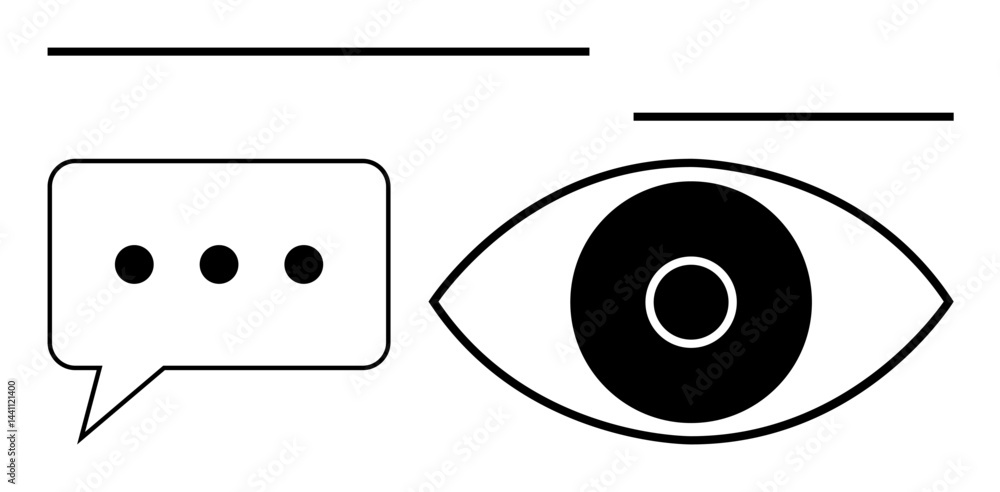 Poster minimalist design of an eye and speech bubble with three dots, emphasizing visual engagement and com