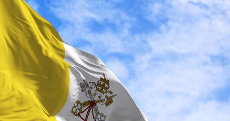 Vatican City national flag waving outdoors against blue sky. 3D render.