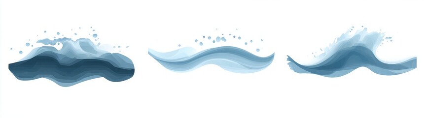 Papercut water splashes isolated on white, comprise a modern realistic illustration of blue ocean, sea, or river waves with drops, applicable to various poster elements, including summer resort,