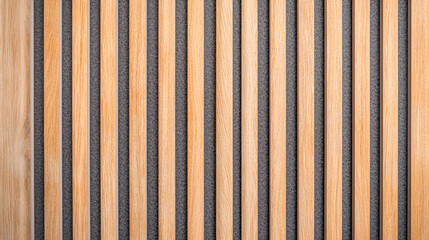Vertical Wooden Slat Wall Design Decorative Interior Element with Gray Background Texture Surface