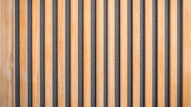 Vertical Wooden Slat Wall Design Decorative Interior Element with Gray Background Texture Surface