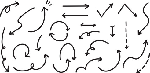 ベクターのペンの手書きの矢印セット 黒 矢印ハート装飾要素線画手描きスケッチ