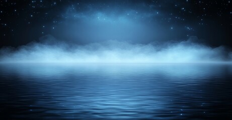 A dreamy night sky with magic fog and glitter serves as the backdrop for a mystical cosmic atmosphere, where a smoky sparkle, a glowing blue nebula effect, and scattered, shimmering stars coexist