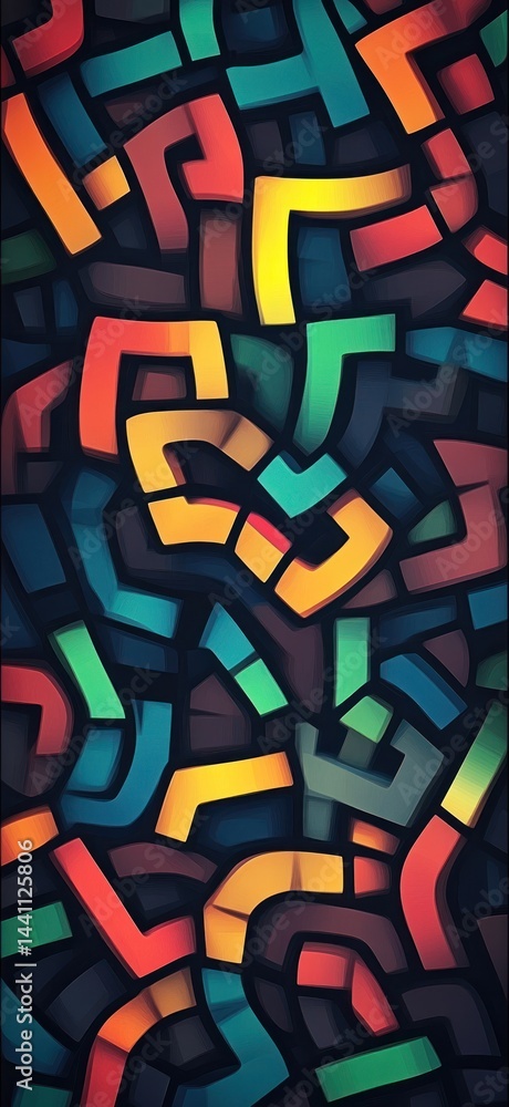 Aufkleber abstract geometric shapes pattern. multicolored curved lines form a vibrant, dark background illustr