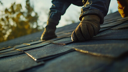 Roofing Contractor Installing Shingles