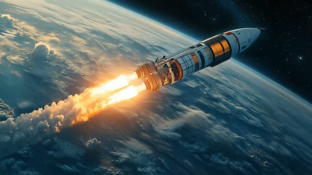 Watch as the powerful rocket launches into space, propelled by its fiery boosters and advanced engineering