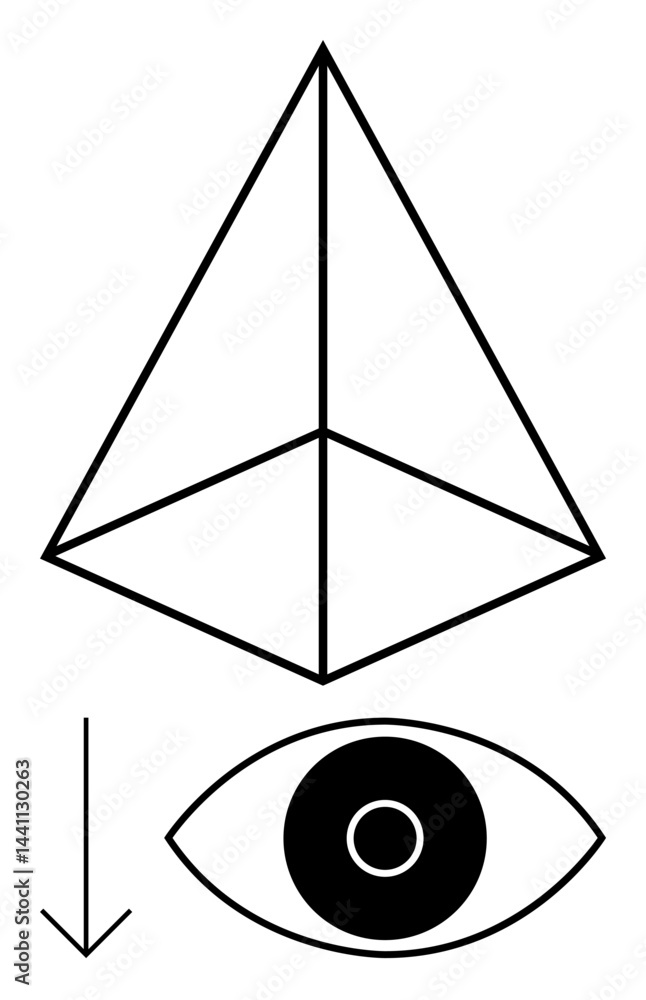 Aufkleber minimalistic pyramid shape with an arrow indicating direction over a stylized eye highlighting obser
