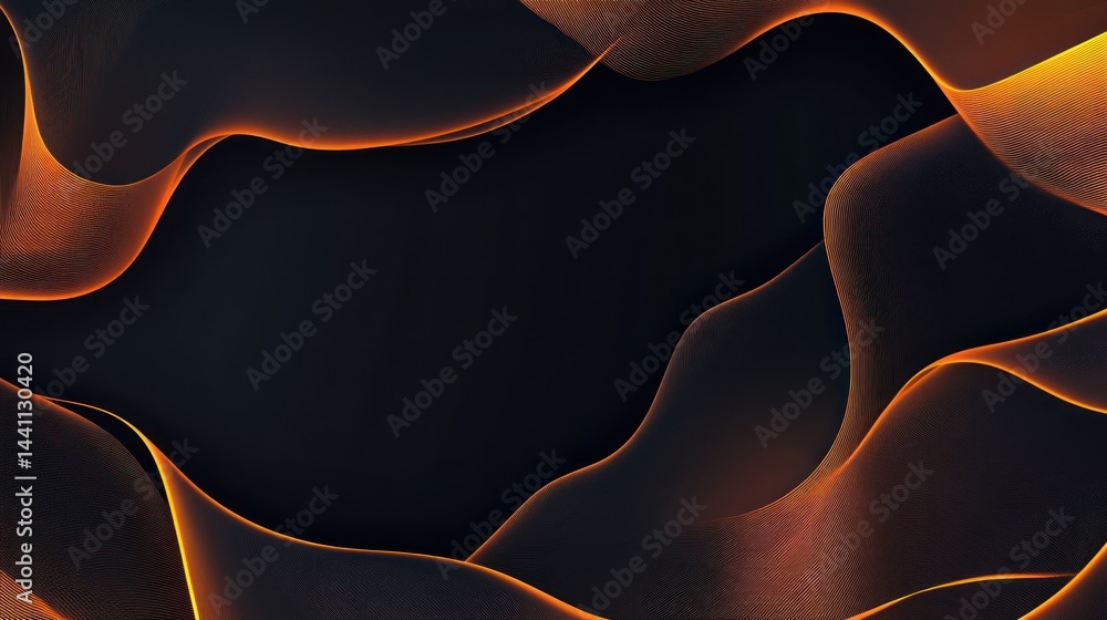 Poster abstract orange and black waves background design template with empty copy space, suitable for websi