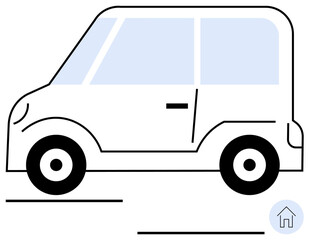 Compact car with clean design, rounded windows, and bold tires in a side view. Ideal for transportation, eco-friendly concepts, car sharing, urban mobility, minimalism, automotive tech flat simple