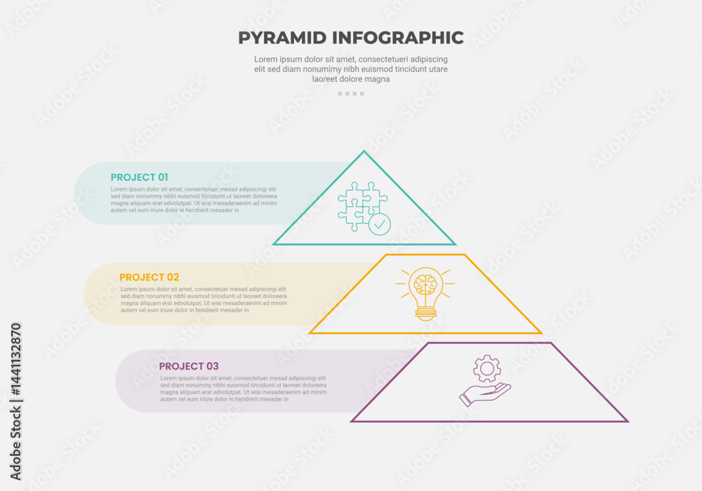 Aufkleber pyramid or triangle shape infographic outline style with 3 point template with skew shape with round