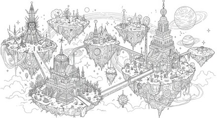 Naklejka premium Surreal Floating Islands and Impossible Architecture