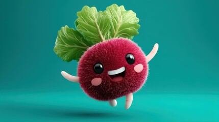 A joyful beet dances in the garden, full of cheer and laughter, with arms and legs moving to the rhythm of natures song.