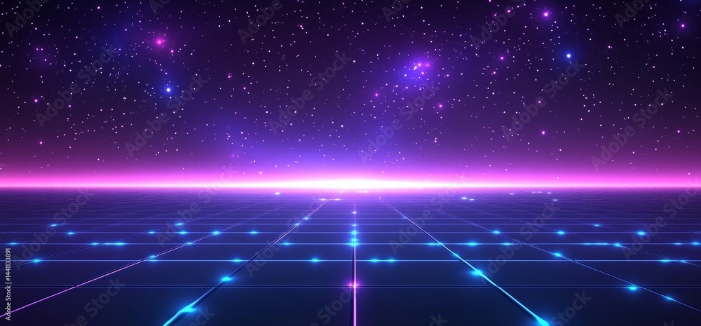 Poster a futuristic backdrop featuring a grid of radiant neon lines and light dots, symbolizing ai technolo