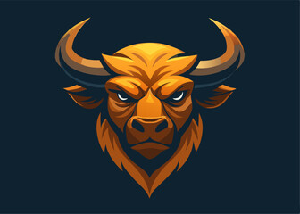 Obraz premium Golden Bull Emblem: A striking illustration of a powerful bull's head, exuding strength and determination, presented with a touch of artistic flair and boldness.