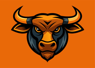 Fototapeta premium Bull Mascot Head: A fierce bull mascot head with intense gaze, a powerful symbol of strength, determination, and dominance. 