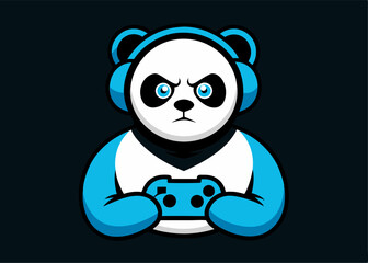 Panda gamer with Headset: A cool Panda wearing a headset and holding a gamepad looking angry and serious ready for game play.