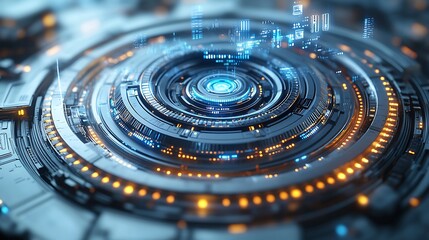 Detailed close-up view of a futuristic mechanical system.