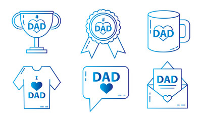 Dad icons trophy shirt mail. Vector