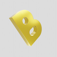 3d Render letter B in gold color isolated on white background realistic lighting without shadow. 4K Image. Golden Typograph. Metallic Material Texture.