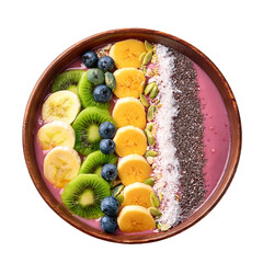 Smoothie bowl with fresh fruits on transparent background