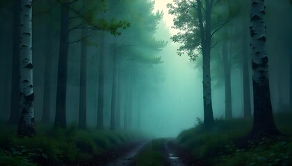 "Mystical foggy forest at sunrise, golden sunlight breaking through dense pine trees, fantasy atmosphere, highly detailed"