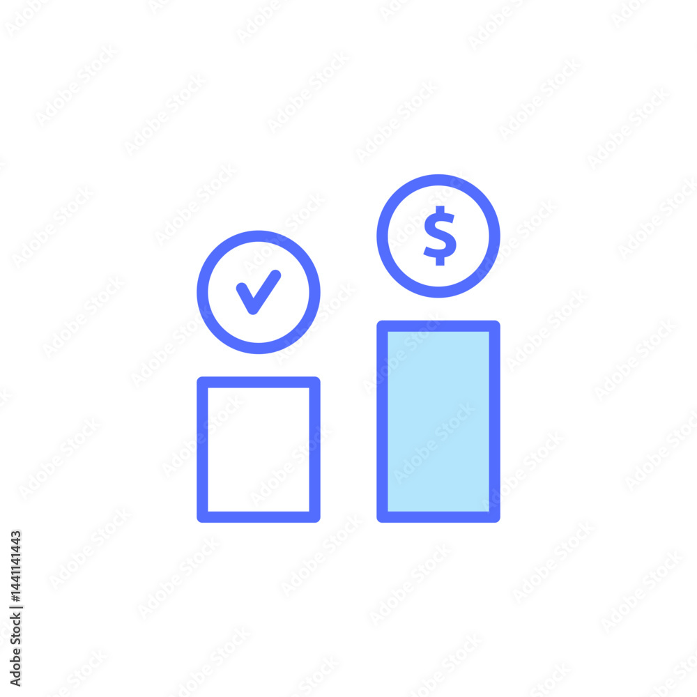 Poster graphic representation of business teamwork and finance success with checkmark and dollar sign icon 