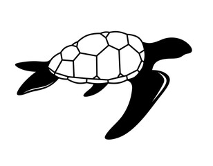 Black and white minimalistic floating turtle. Sea turtle with shell logo. 
