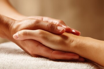A soothing hand massage being performed, providing relaxation and comfort, and promoting well-being in a serene and therapeutic environment for stress relief.
