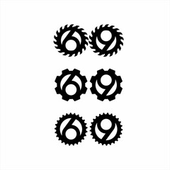 Logo design of numbers 66, 69, 96, 99 with gear.