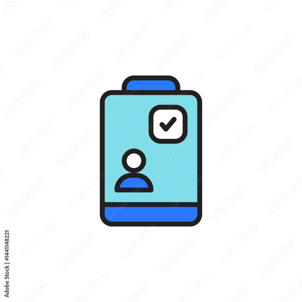 Poster business teamwork icon depicting user profile verification and success indicators for professional c