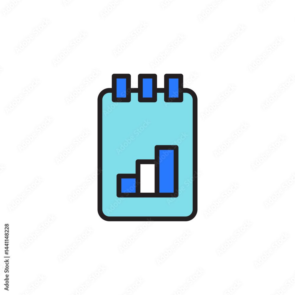 Poster business teamwork planning and analysis icon featuring notebook with growth chart representing strat