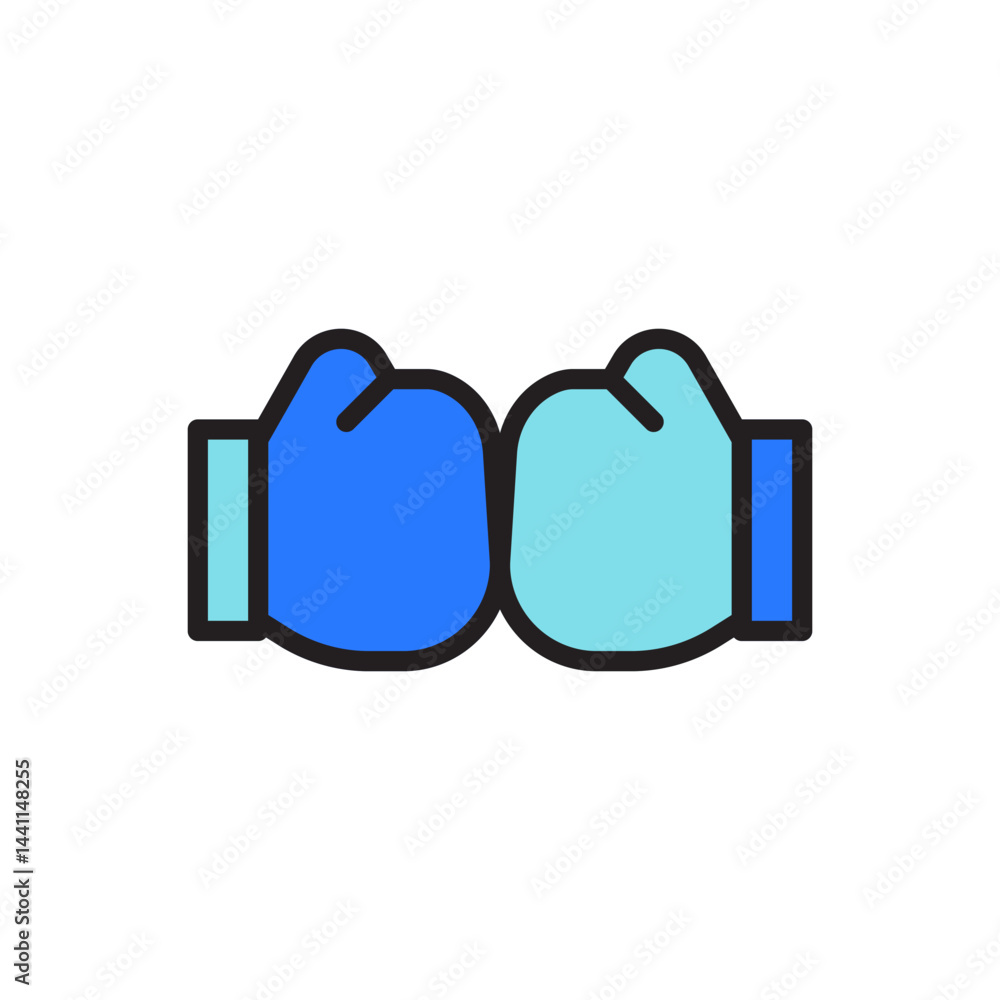 Poster icon of two glove hands fist bumping in a gesture of team work and collaboration representing busine